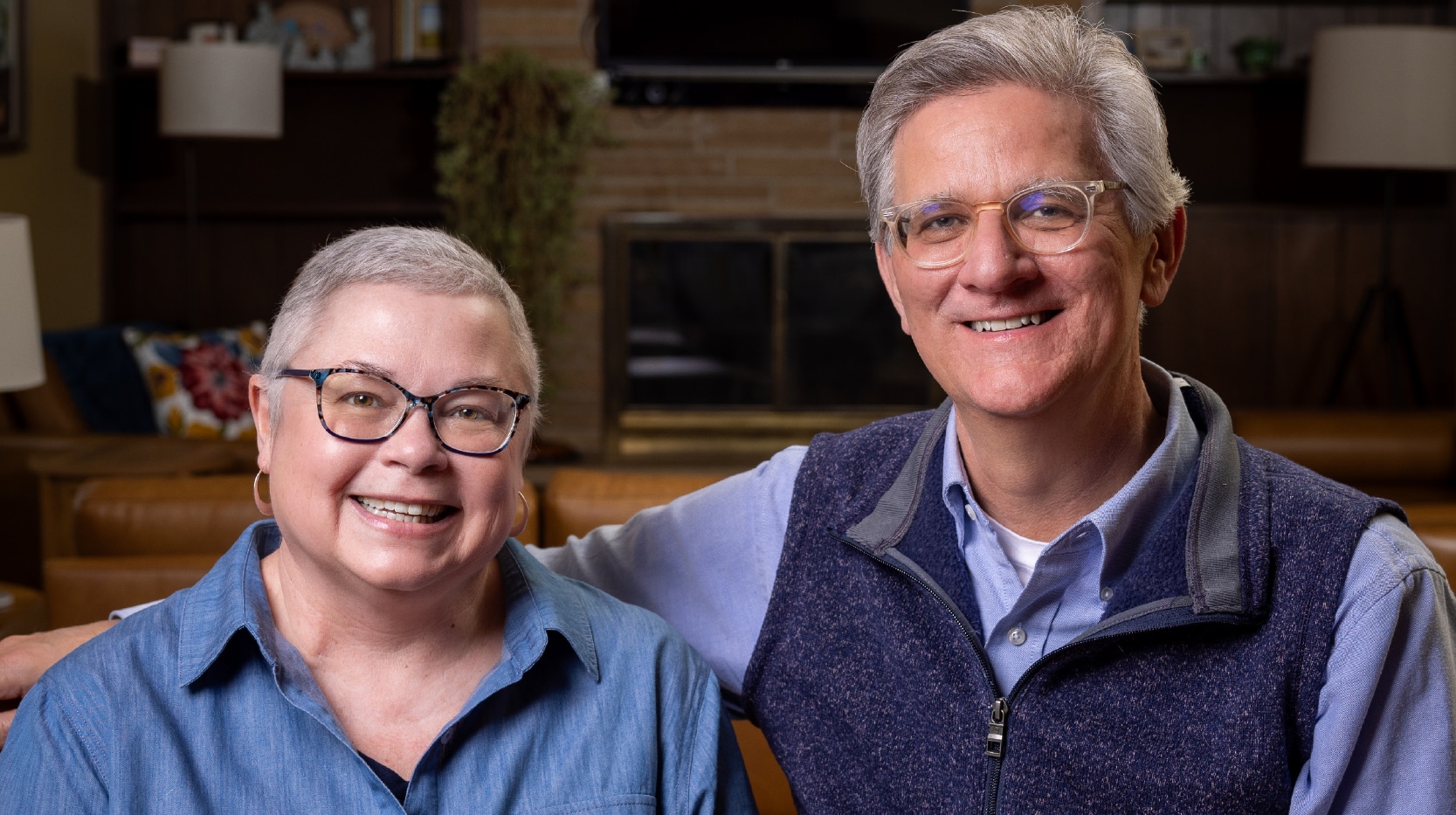 Janell Meyer and her husband, Brian, in their home.