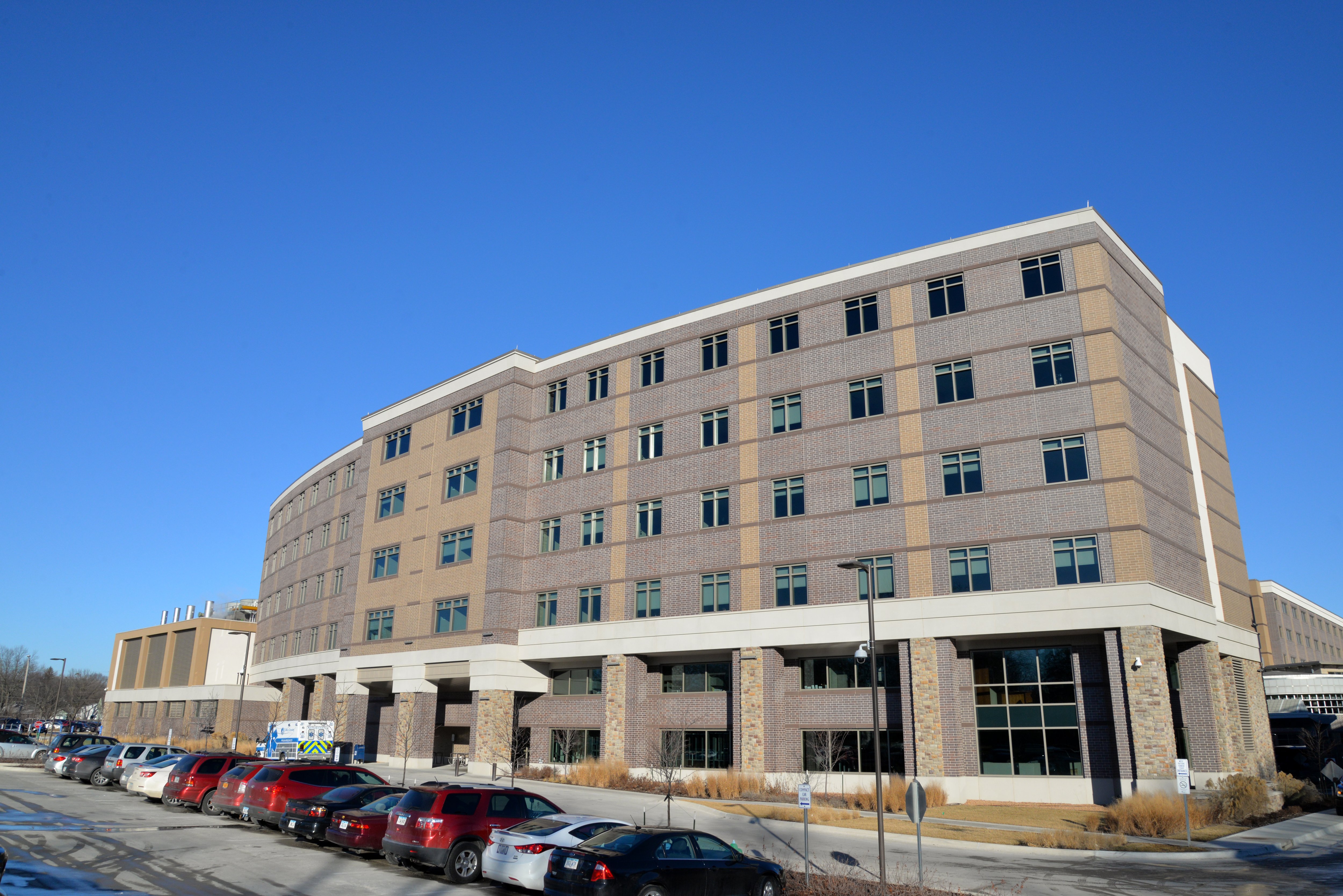 Exterior view of the West Patient Tower from the West Patient Tower.