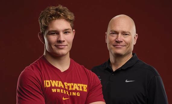 Dr. Bryan Warme, McFarland Clinic orthopedic surgeon who works closely with the ISU Cyclones, and Cole Carlucci, a Cyclone wrestler who was treated by Warme and a team of other specialists.