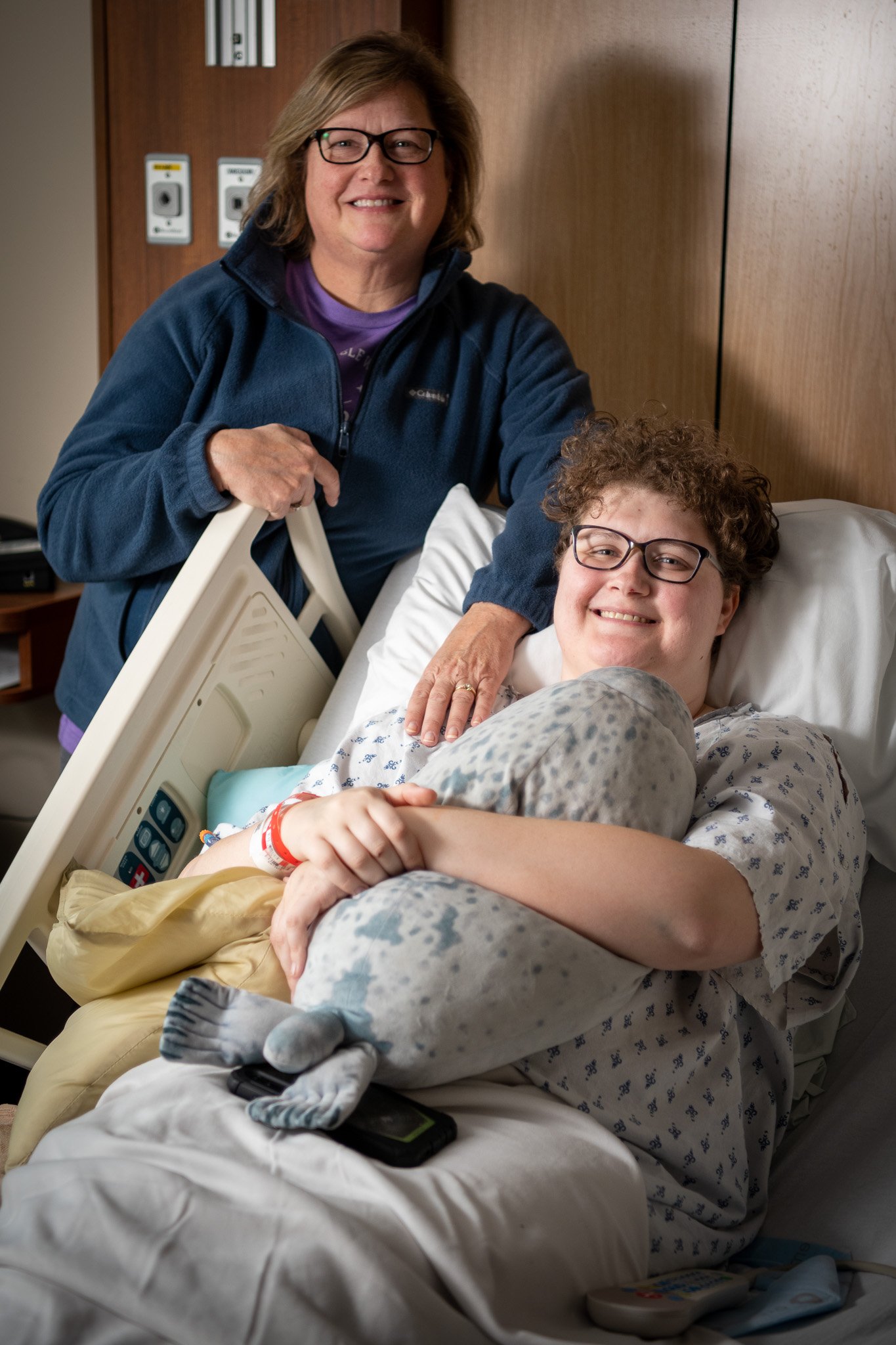 Payton Shaw, with her mom, Amy, recovering on Mary Greeley’s Medical Telemetry floor.