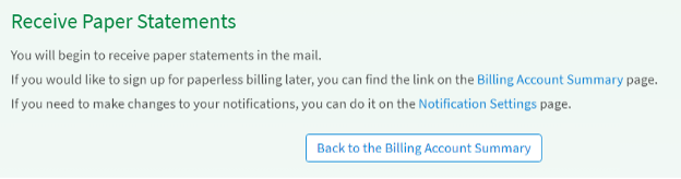 A screenshot of a demo MyChart account - highlighting the confirmation message you will see after successfully opting into paperless statements.